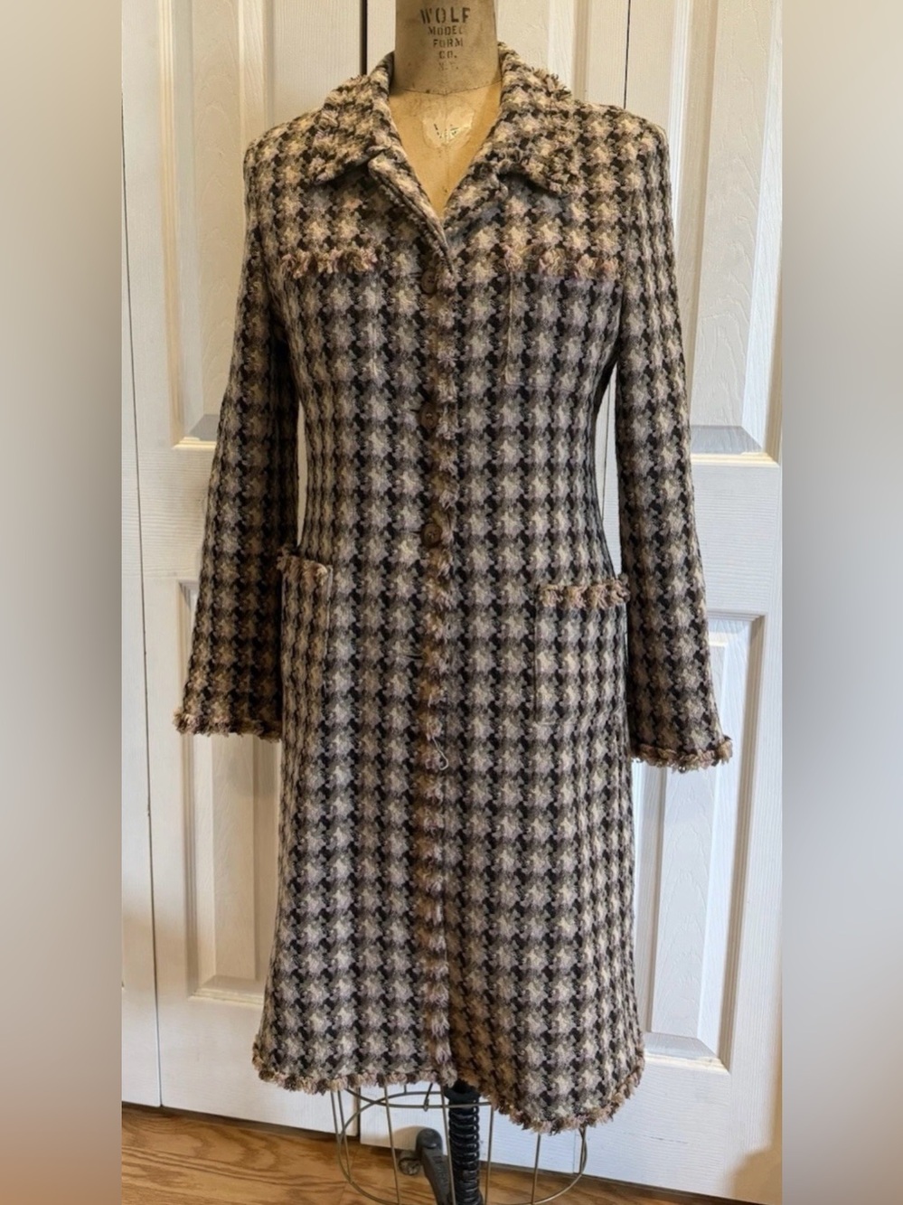 Marvin Richards Houndstooth Wool Light Vintage Coat